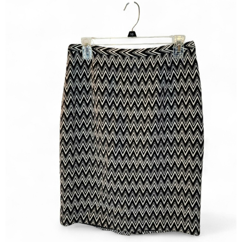 Oscar de la Renta Silk Chevron Pencil Skirt 10 | 100% Silk | Black/White